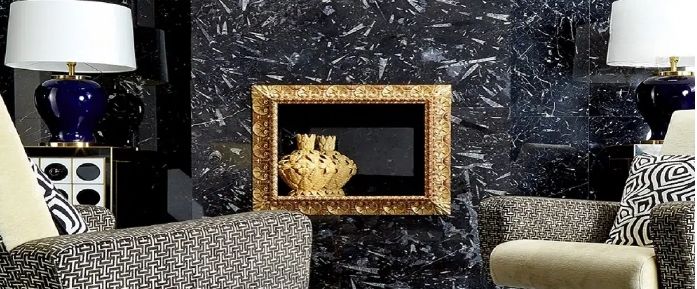 Black Fossil Marble Tile Beautiful Car Porch