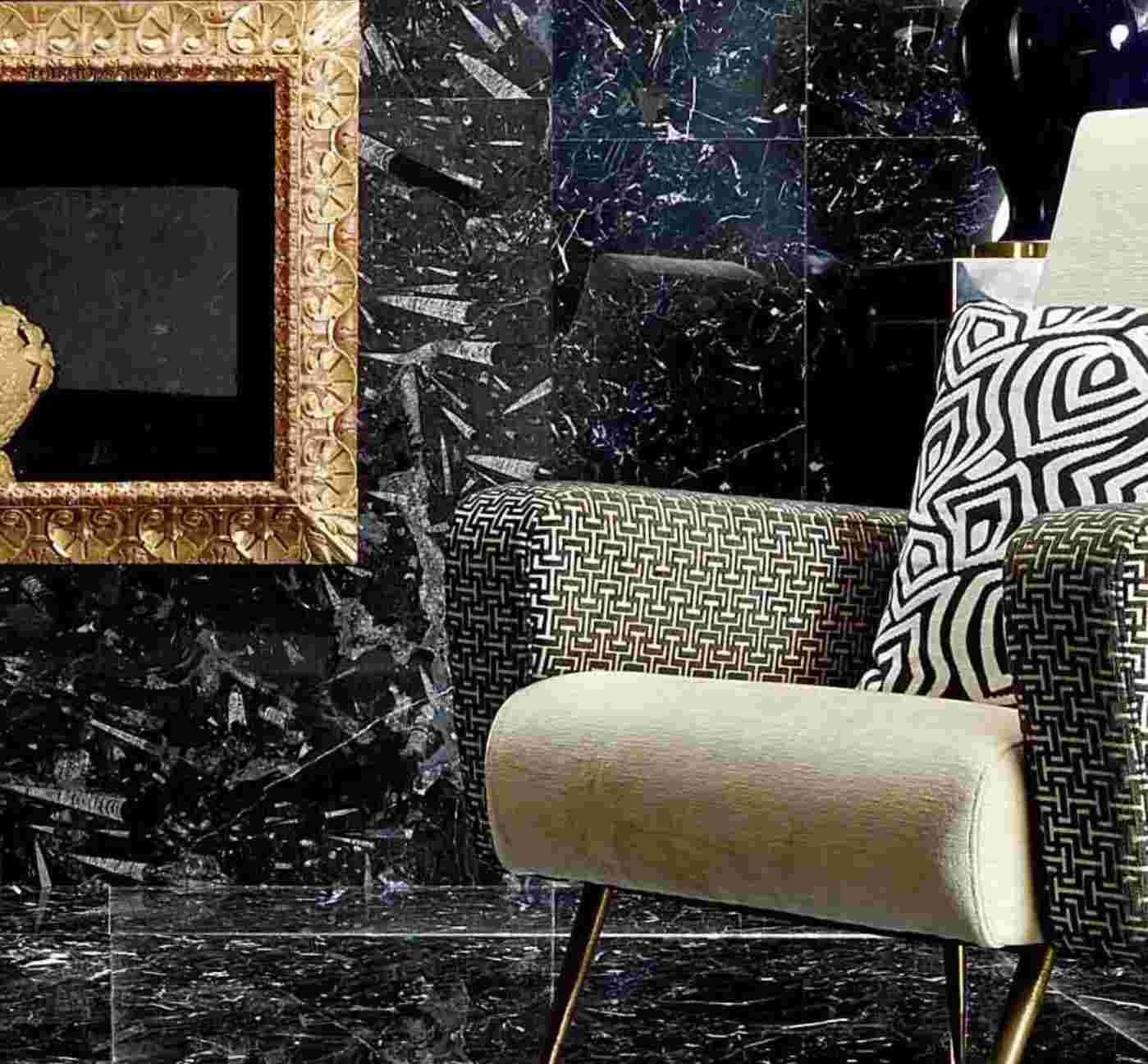 Black Fossil Marble Tile Beautiful Car Porch