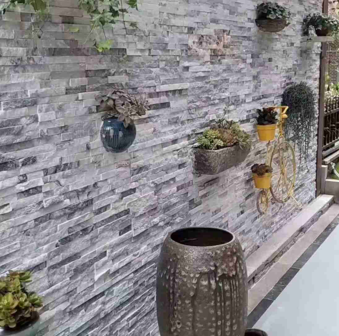 Cloudy grey marble decorative interior stacked stone veneer wall cladding