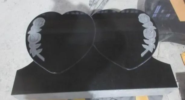 Indian Black Headstone Double Heart With Rose