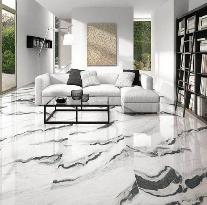 Natural Panda White Marble With Black Veins Stair Step Slab