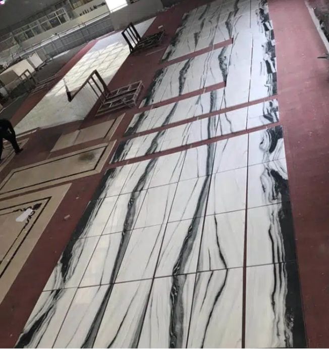Natural Panda White Marble With Black Veins Stair Step Slab