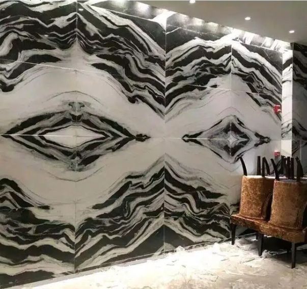 Natural Panda White Marble With Black Veins Stair Step Slab