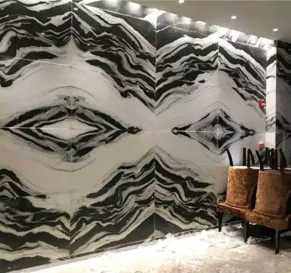 Natural Panda White Marble With Black Veins Stair Step Slab