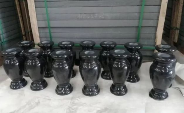 Pure Black Vase Cross Headstone Tombstone Monuments