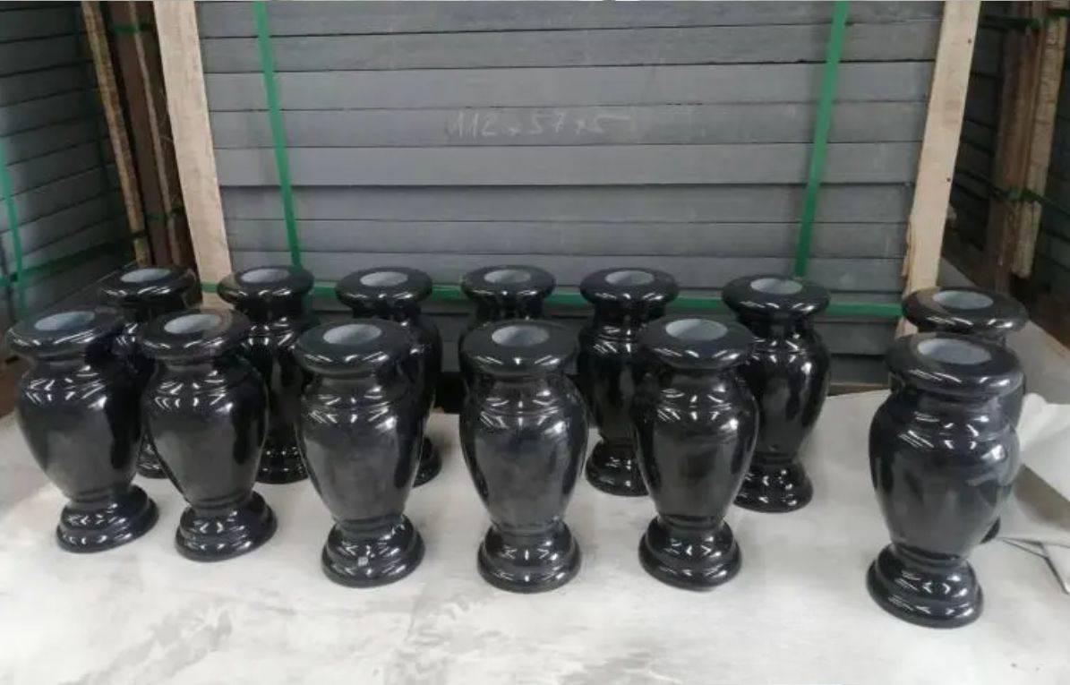 Pure Black Vase Cross Headstone Tombstone Monuments