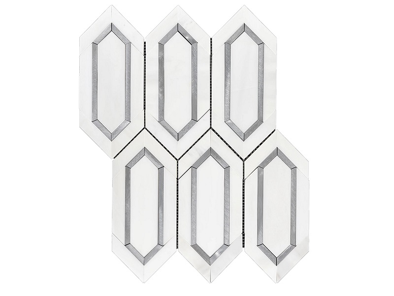 Aluminium hexagon Marble mosaic Tiles, Thassos marble hexagon mosaic tile with silver