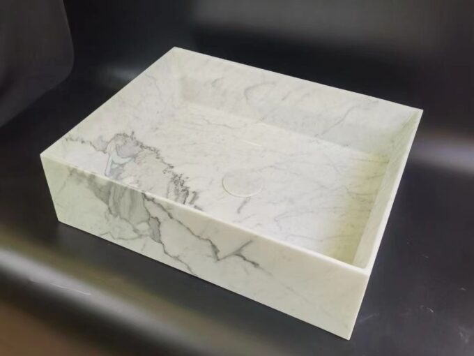 calacatta white marble sink , Vessel Bathroom Sink, Powder Room Sink Custom Vanity Top Natural St...