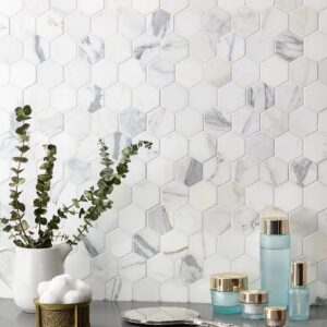 hexagon calacatta Marble mosaic Tiles, Calacatta white marble hexagon mosaic tile